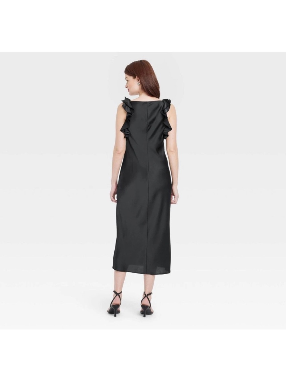 A New Day Black Silky Satin Slip Midi Dress Elegant Cocktail Evening - Picture 2 of 4